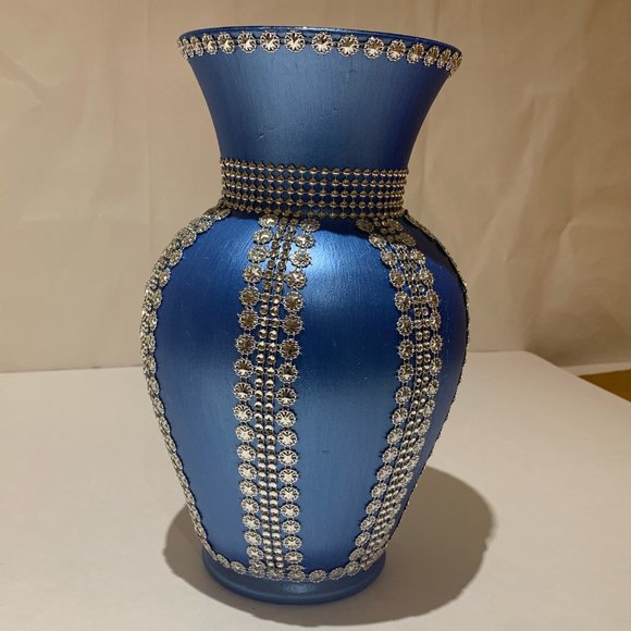 Handmade Brilliant Metallic Blue and Silver Exquisite Vase - Picture 6 of 6